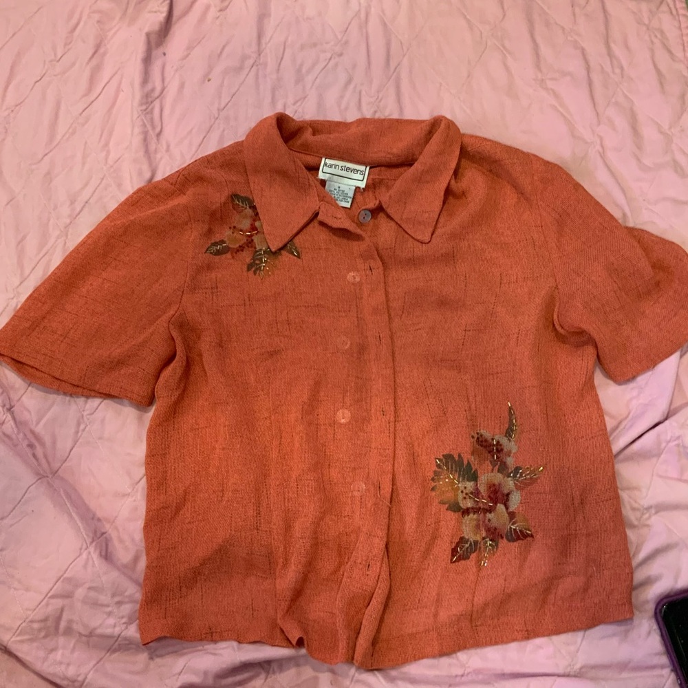 Vintage Orange Floral Blouse